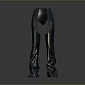 Stylish Black Leather High Waisted Pants With Flared Legs And Unique Cut Design