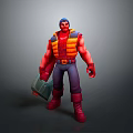 Muscular Man 3D Model in Orange Yellow Vest Blue Pants Holding Toolbox with Blue Headband