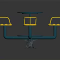 Rotating Playground Equipment With Blue Frame And Yellow Seats For Kids