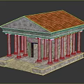 Classical European Architecture Featuring Red Tiled Roof White Columns And Stone Walls Entrance