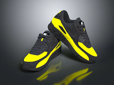 Black And Yellow Athletic Shoes With Streamlined Design And Comfortable Sole 3d model