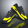 Black And Yellow Athletic Shoes With Streamlined Design And Comfortable Sole 3d model