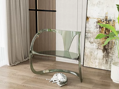 Modern Green Accent Chair With Metal Frame And Indoor Wooden Floor Decor 3d model