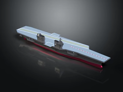 Aircraft Carrier Model Featuring Silver Deck Runway Red Bottom And Detailed Structure 3d model