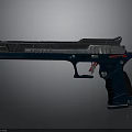 Futuristic Sleek Gun Design With Metallic Blue Silver Body And Red Accents