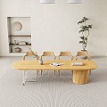 Log wind-Ji big board table dining table and chair combination 3d model