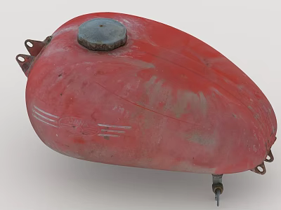 Red Worn Motorcycle Fuel Tank With Metal Cap And Mounting Hardware 3d model