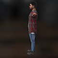 A Man in Plaid Shirt White T-Shirt and Blue Jeans with Arms Outstretched