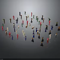 Colorful Miniature Figurines Arranged In Circular Formation On Gray Background