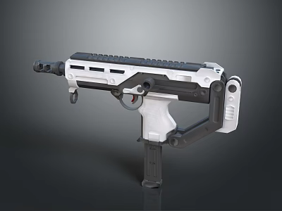 Modern Tactical Gun With White And Black Design Featuring Rail Grip And Stock 3d model