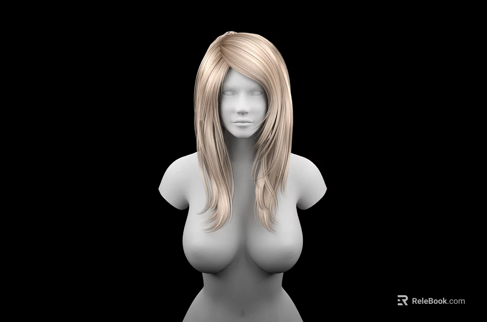 Isolated Woman With Long Blonde Hair And Smooth Bust On Black Background 3d model 