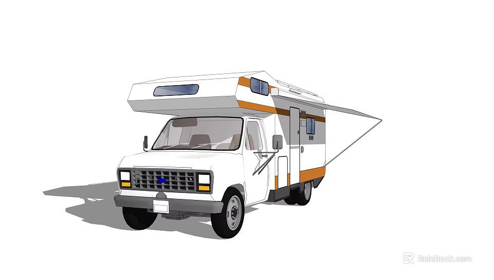 White and Orange Camper Van with Extended Awning and Roof Storage Design 3d model 