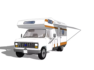 White and Orange Camper Van with Extended Awning and Roof Storage Design 3d model
