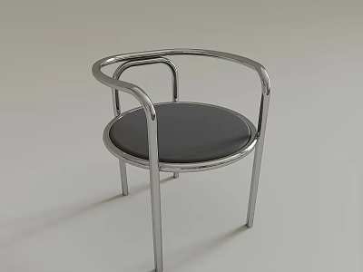 Modern Leisure Chair With Chrome Metal Frame And Round Black Cushion 3d model