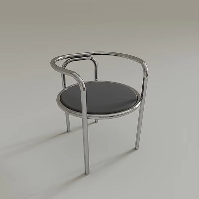 Modern Leisure Chair With Chrome Metal Frame And Round Black Cushion 3d model