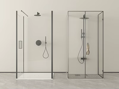 Modern Shower Fixture With Glass Enclosure Black Frame Overhead Shower And Handheld Sprayer 3d model
