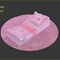 Stack of US Dollar Bills Secured with Red Tape on Round Wooden Board 3d model