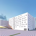 Modern White Office Building With Unique Connected Architecture And Patterned Ground 3d model