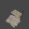 Manual Pallet Jack With Stacked Wooden Pallets For Warehouse Material Handling