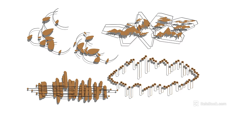 Artistic Modern Wall Decor Featuring Geometric Shapes And Leaf Elements 3d model