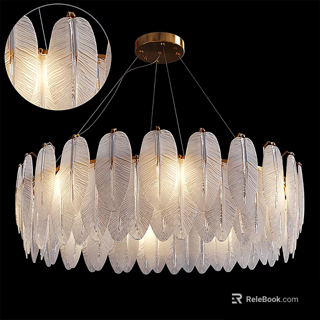 Elegant Modern Feather Design Transparent Glass Chandelier With Glowing Interior Lighting 3d model 
