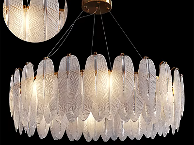 Elegant Modern Feather Design Transparent Glass Chandelier With Glowing Interior Lighting 3d model