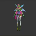 Game And Movie Character With Pink Hair Colorful Wings Purple Pink Outfit Design