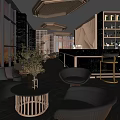 Luxury Modern Bar Interior Design With Marble Counter Liquor Shelves Pendant Lights And Sofa Seats