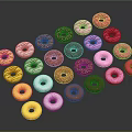 Colorful Assorted Donuts With Different Frostings And Glazes Displayed On Dark Background