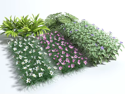Vibrant Mixed Flowers And Green Plants With Pink White Blooms And Lush Foliage 3d model