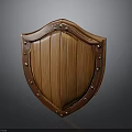 Classic Solid Wooden Shield With Ornate Metal Rivets And Polished Surface