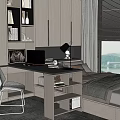 Modern Tatami Bedroom Interior With Desk Chair Bookshelf And Scenic Window View