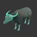 Realistic Buffalo With Curved Horns Dark Gray Light Brown Body White Legs On Gray Background