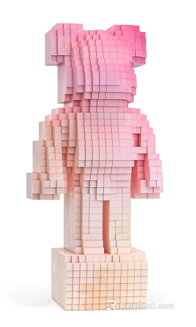 Pink Gradient Building Blocks Stacked To Form Human Shaped Sculpture Design 3d model