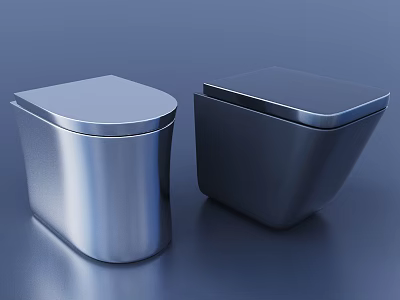 Modern Square Toilets With Metallic Silver And Dark Gray Sleek Surface Design 3d model