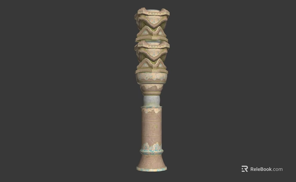 Ancient Decorative Column With Multi Layered Carved Design And Textured Surface 3d model