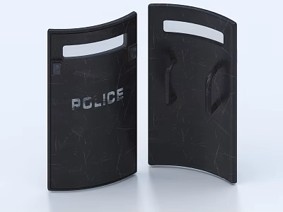 Public Safety Police Shields With Black Cracked Texture And Ergonomic Handles 3d model
