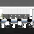 Modern Office Interior Design With Workstations Computers Ergonomic Chairs And Green Plants 3d model