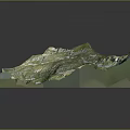 3D Mountainous Terrain Model With Green Vegetation Snowy Peaks And Lakes
