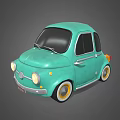 Teal Vintage Small Car with Round Headlights Black Windows and Yellow Rims