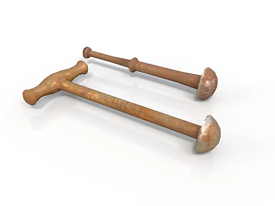 Two Ancient Rusty Metal Weapons With Long Handles And Round Heads 3d model