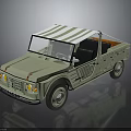 Vintage Light Green Pickup Truck With Striped Canopy And Classic Body Design