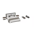 Modern Platform Bed With Grey Headboard White Linens And Wooden Nightstands