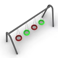 Sturdy Metal Playground Swing Set with Three Green and Red Seats for Kids Outdoor Play