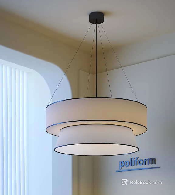 Elegant Modern Double Layer Round Chandelier With White Shades Indoor 3d model 