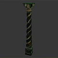Dark Colored Decorative Twisted Spiral Column With Gold Accents And Ornate Design Details