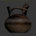 Ancient Terracotta Sculpture Jar Featuring Carved Handle And Ornate Human Head Design