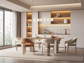 Cream wind restaurant table and chair chandelier 3d model