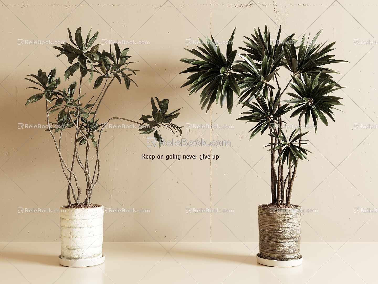 Modern Middle Ancient Green Plant Potted Plant 3d model