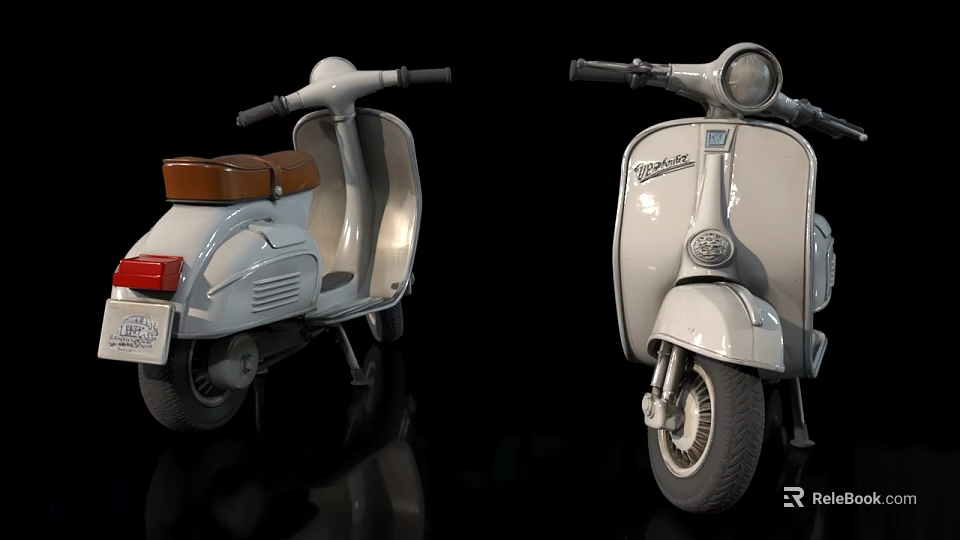 Vintage Light Colored Motorcycles With Brown Leather Seat Round Headlight And Curved Body Design 3d model 